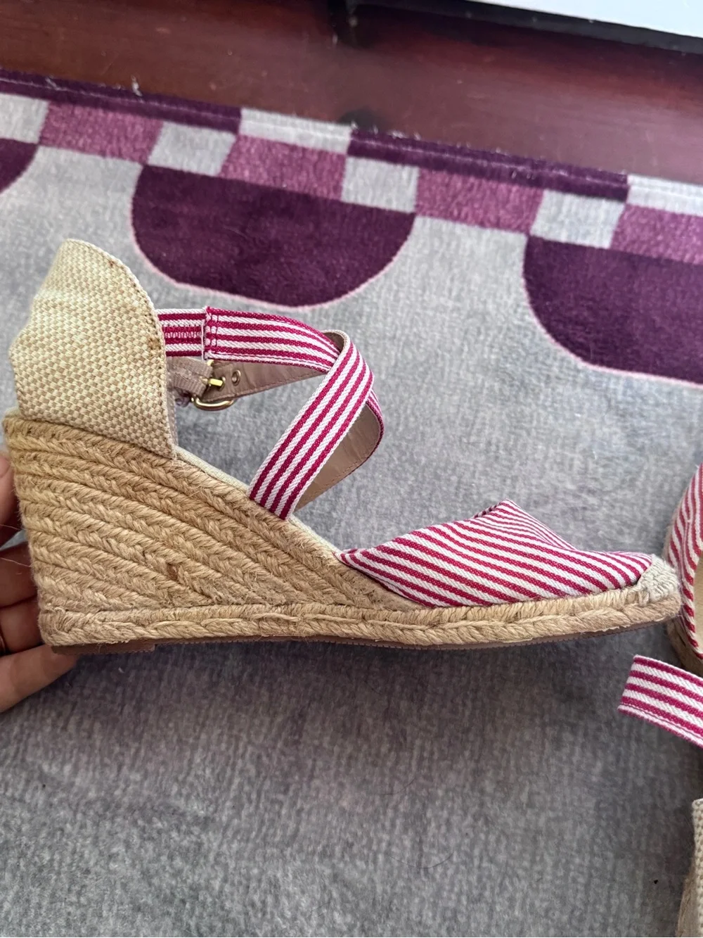 Adrienne Vittadini Coastal Grandma Ankle Strap Espadrille Wedges Sz 9